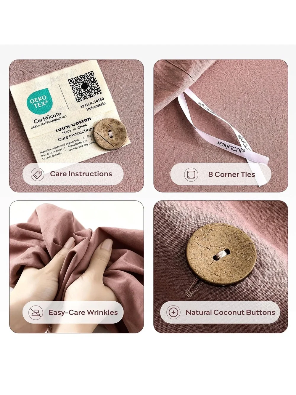 100% Washed Cotton Darker Rose Duvet Cover Twin, Linen-Like